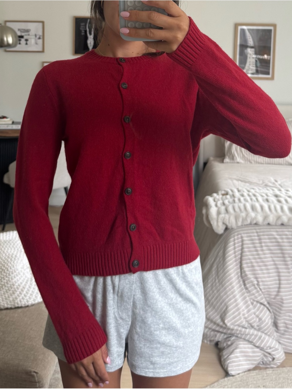 Brandy Melville Red Crewneck Button Cardigan